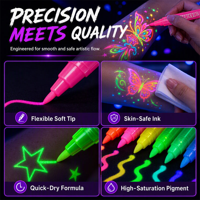 Glow Party Tattoo Pens Fun UV Body Art Markers for Parties, Festivals & Night Events