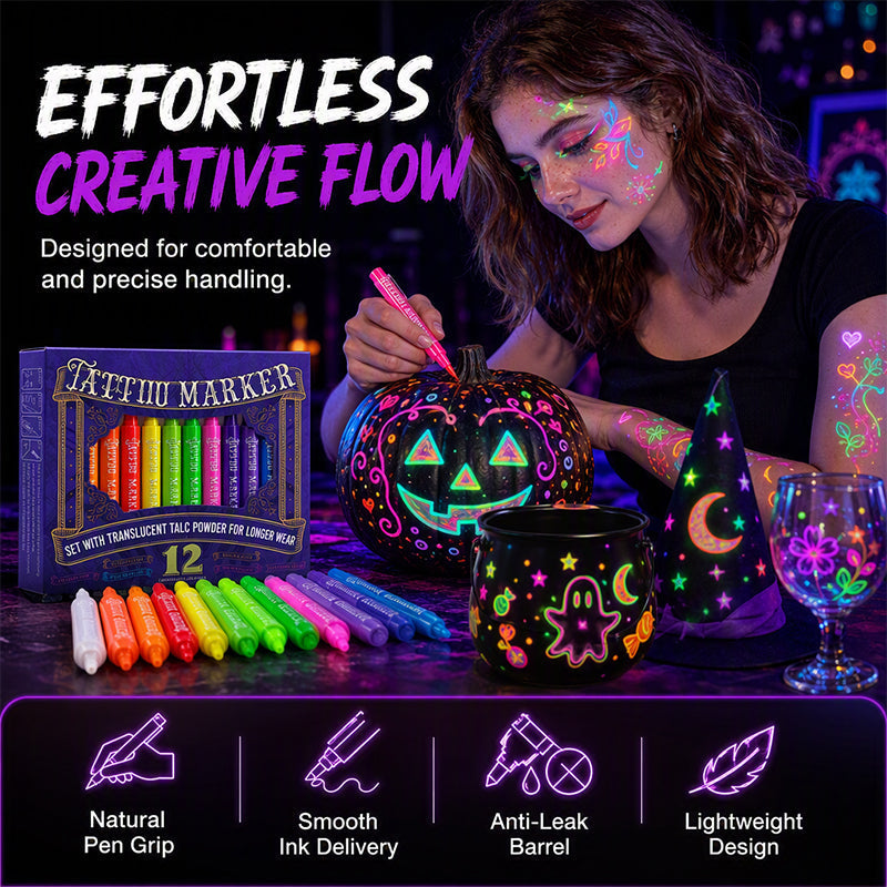 Glow Party Tattoo Pens Fun UV Body Art Markers for Parties, Festivals & Night Events
