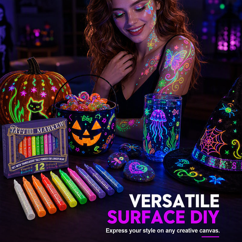 Glow Party Tattoo Pens Fun UV Body Art Markers for Parties, Festivals & Night Events