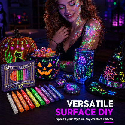 Glow Party Tattoo Pens Fun UV Body Art Markers for Parties, Festivals & Night Events