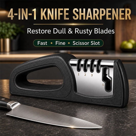4-in-1 Kitchen Knife Sharpener with Scissor Slot and Non-Slip Base