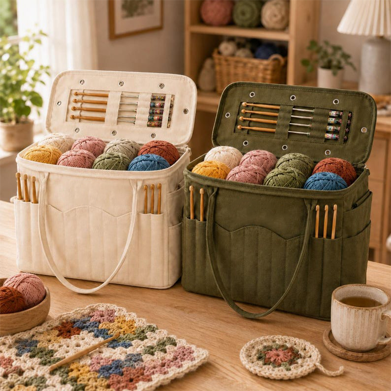 No More Messy Yarn! Canvas Yarn Storage Bag with Needle Pockets