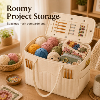No More Messy Yarn! Canvas Yarn Storage Bag with Needle Pockets