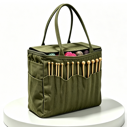No More Messy Yarn! Canvas Yarn Storage Bag with Needle Pockets