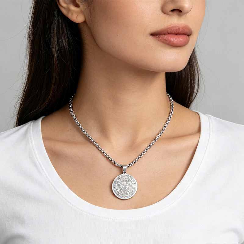 Stainless Steel Arabic Calligraphy Pendant Necklace Sacred 'Allah' Engraving