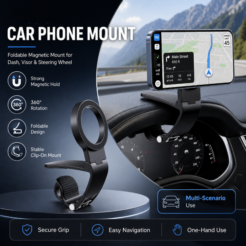 Car Phone Mount N52 magnets, 360 rotation & anti-slip. Secure drive grab yours!