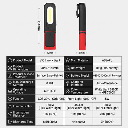 Magnetische werklamp van 350 lm 360 draaibare, oplaadbare LED
