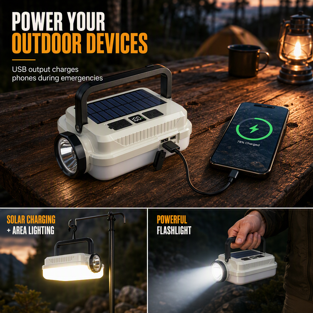 Solar Camping Lantern Dual Light & Emergency Power Bank