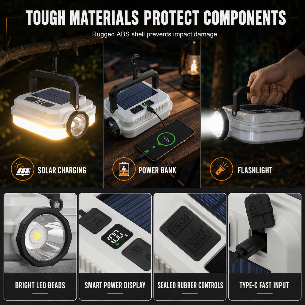 Solar Camping Lantern Dual Light & Emergency Power Bank
