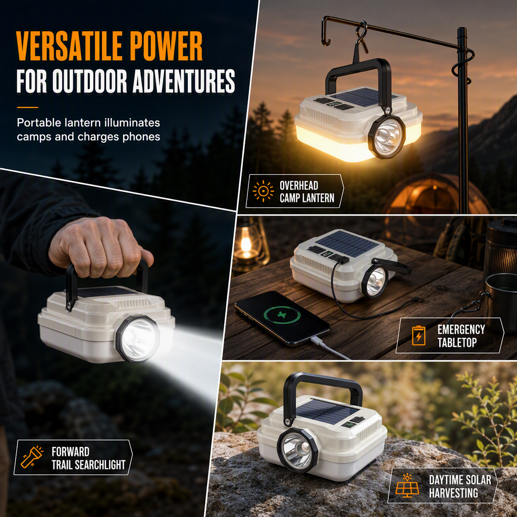 Solar Camping Lantern Dual Light & Emergency Power Bank