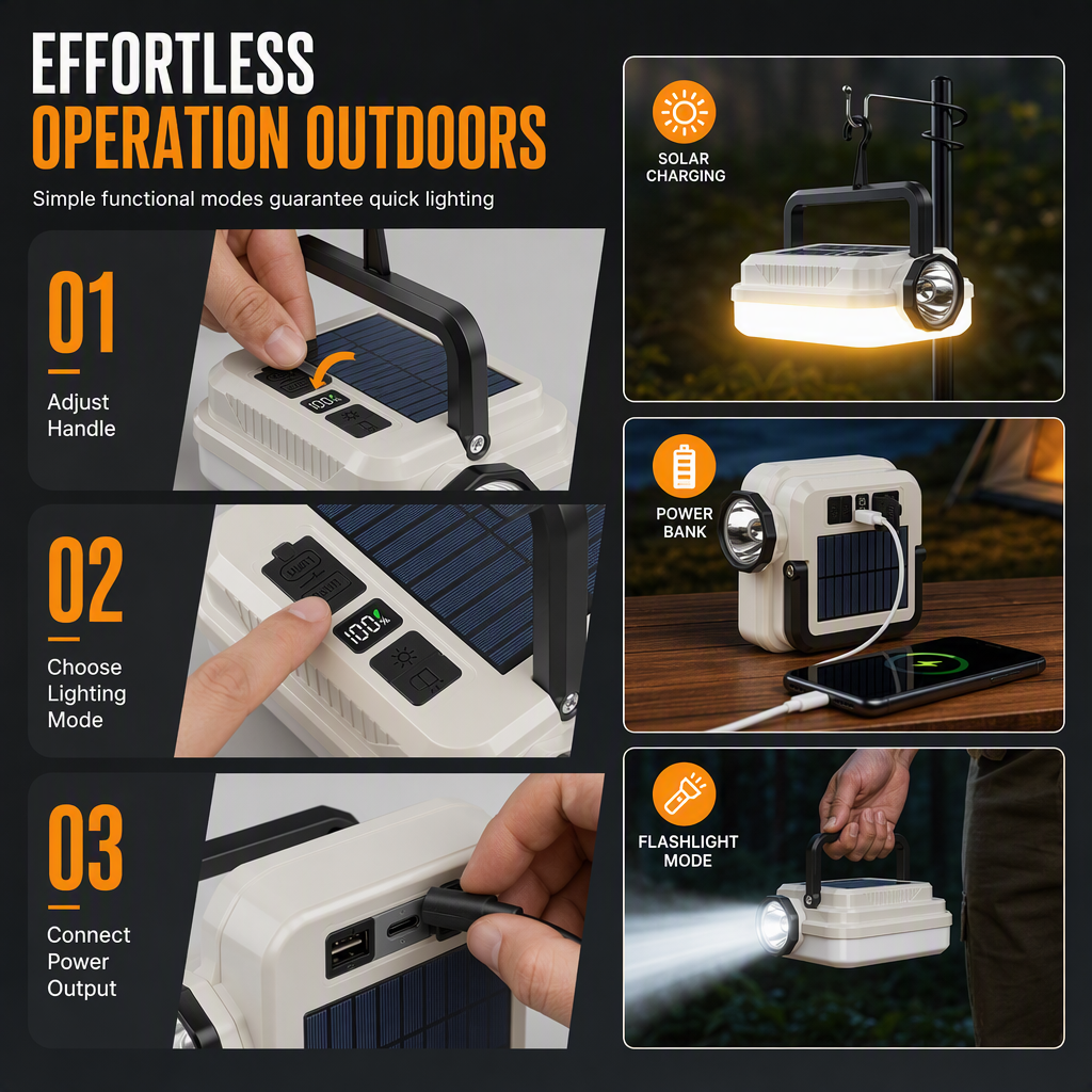 Solar Camping Lantern Dual Light & Emergency Power Bank