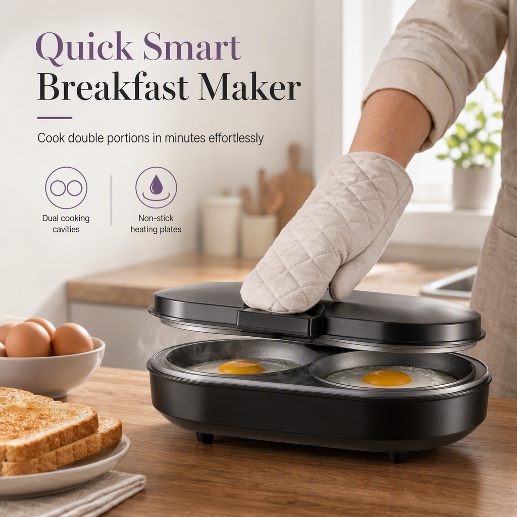 Smart Dual Breakfast Maker - Double Cooking Non-Stick Burger & Egg Press
