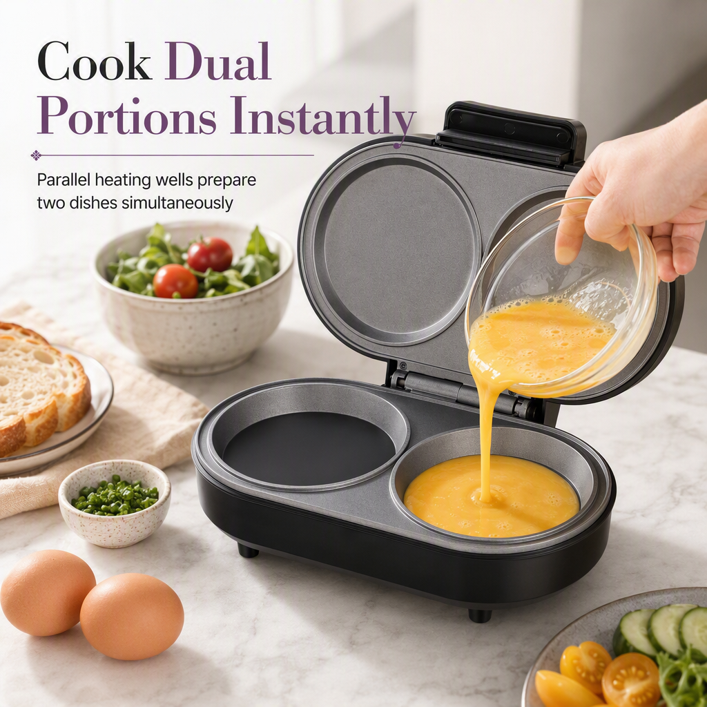 Smart Dual Breakfast Maker - Double Cooking Non-Stick Burger & Egg Press