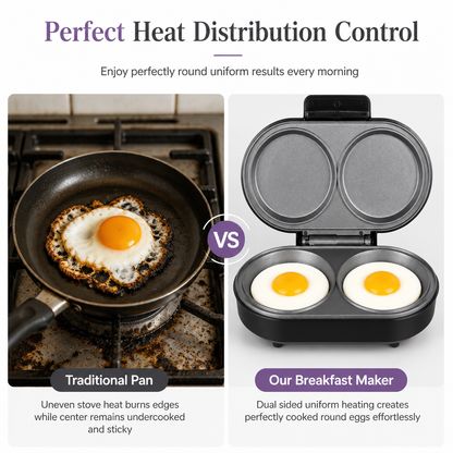 Smart Dual Breakfast Maker - Double Cooking Non-Stick Burger & Egg Press