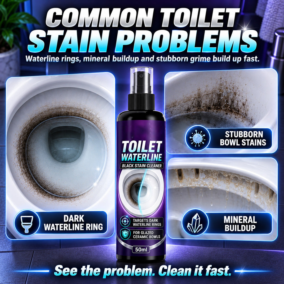 Waterline Cleaner! Targets black rings, clinging formula & less scrubbing. Clean bowl grab yours!