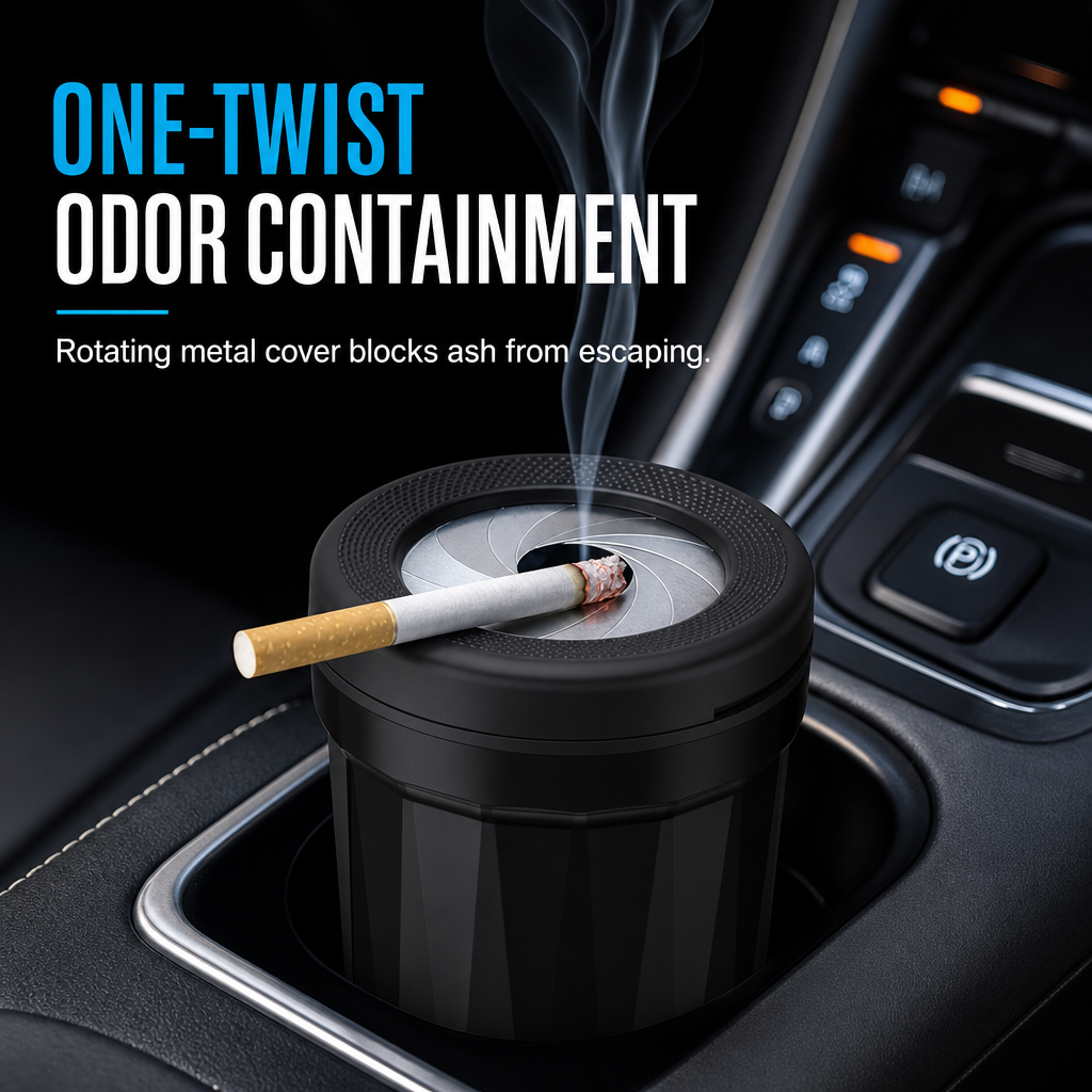 Smokeless Car Ashtray Sealed & Easy to Clean