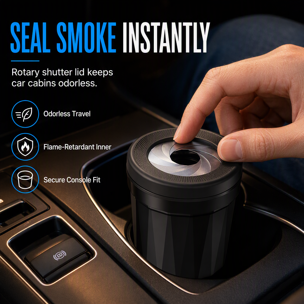 Smokeless Car Ashtray Sealed & Easy to Clean