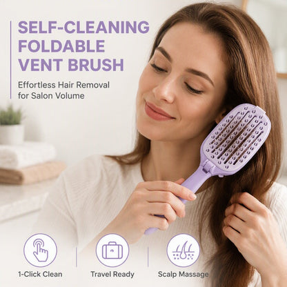Foldable Self-Cleaning Vent Hairbrush | Travel Ready