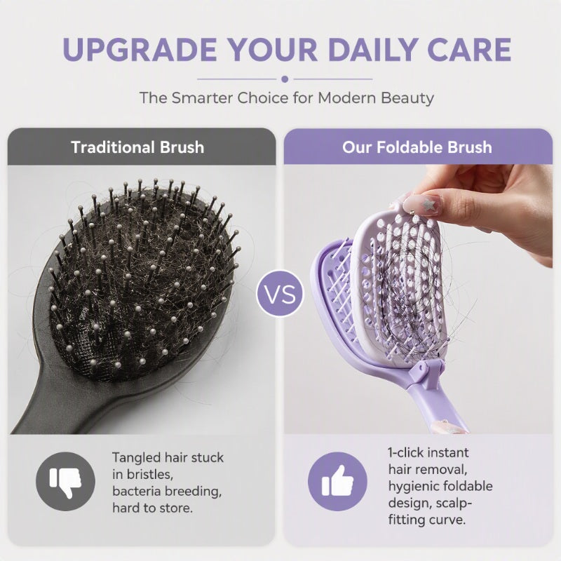 Foldable Self-Cleaning Vent Hairbrush | Travel Ready