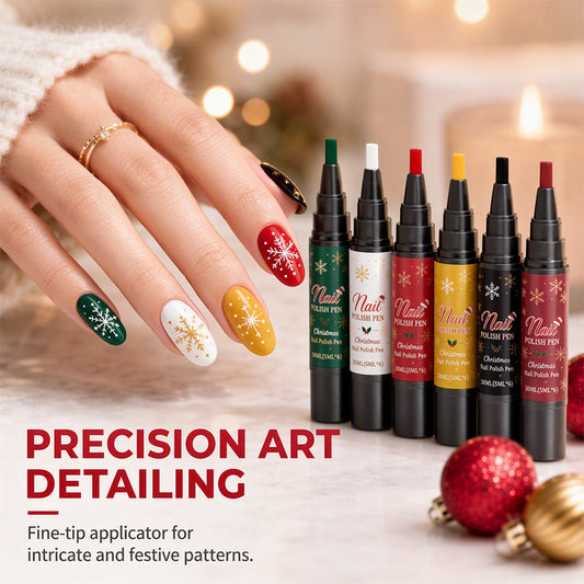 6-Color Christmas Nail Polish Pen Set Easy Festive Nail Art at Home
