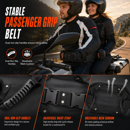 Adjustable Passenger Grip Belt Reinforced Rear Handle Strap for Motorcycle & Powersports Riding