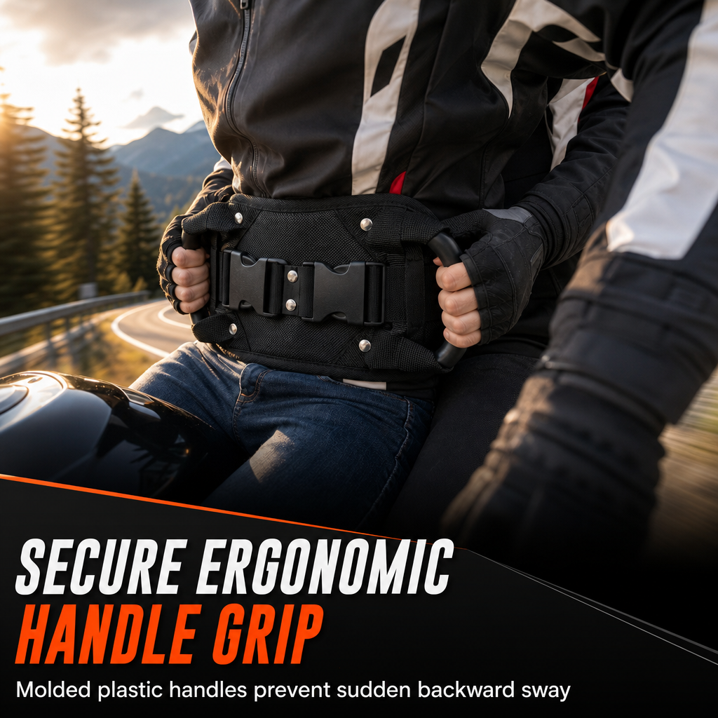 Adjustable Passenger Grip Belt Reinforced Rear Handle Strap for Motorcycle & Powersports Riding