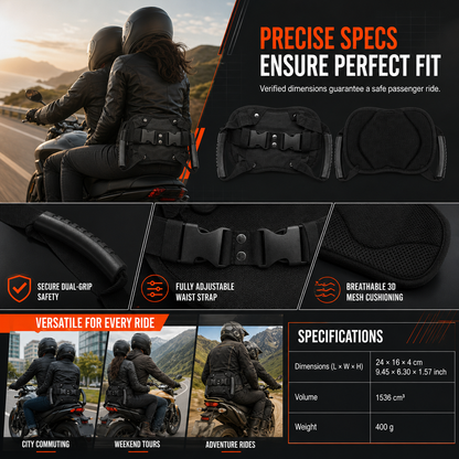 Adjustable Passenger Grip Belt Reinforced Rear Handle Strap for Motorcycle & Powersports Riding