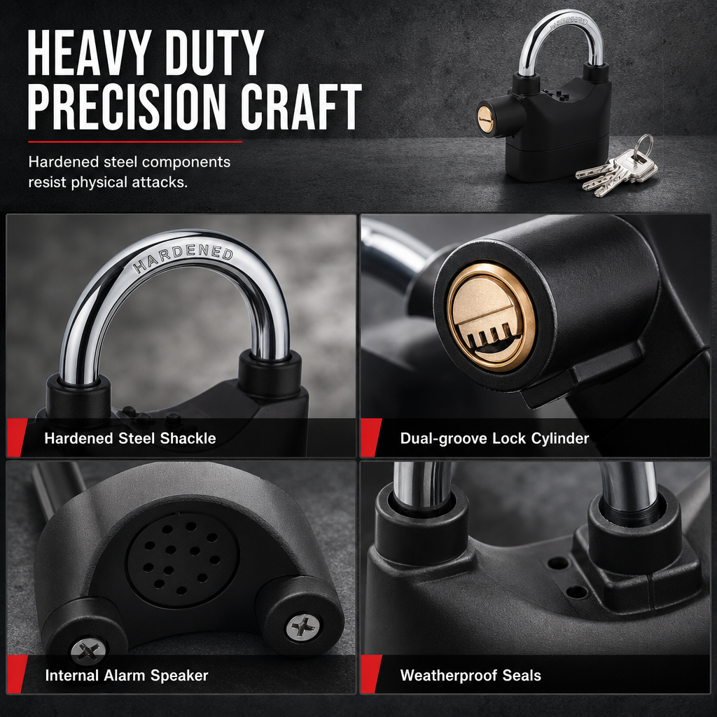 Heavy-Duty Alarm Security Lock Aluminum Alloy Anti-Theft Protection for Gates, Bikes & Storage