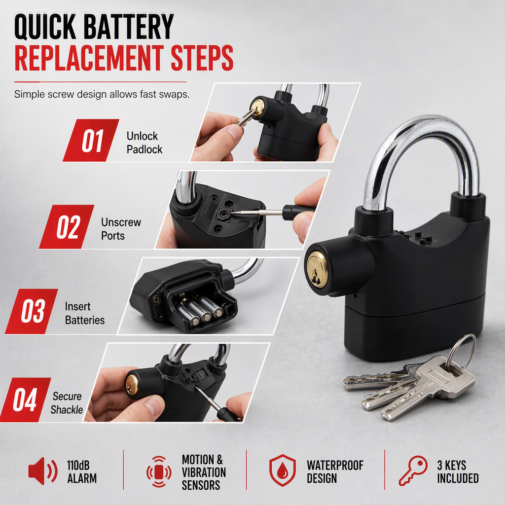 Heavy-Duty Alarm Security Lock Aluminum Alloy Anti-Theft Protection for Gates, Bikes & Storage
