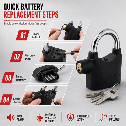 Heavy-Duty Alarm Security Lock Aluminum Alloy Anti-Theft Protection for Gates, Bikes & Storage