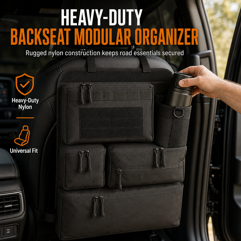 Tactical Car Backseat Organizer: Heavy-Duty Nylon, Webbed Loops, Buckled Straps, Universal Fit
