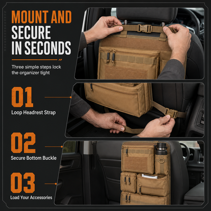 Tactical Car Backseat Organizer: Heavy-Duty Nylon, Webbed Loops, Buckled Straps, Universal Fit