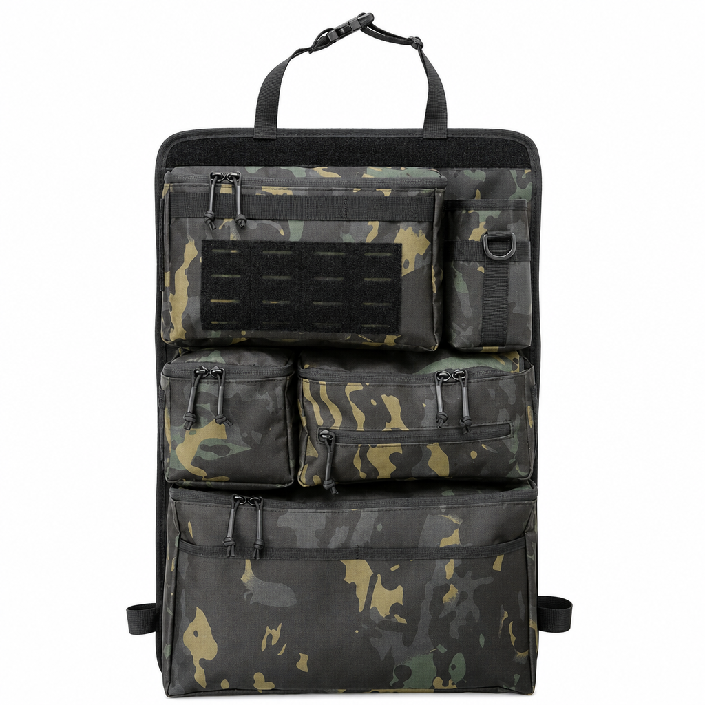 Tactical Car Backseat Organizer: Heavy-Duty Nylon, Webbed Loops, Buckled Straps, Universal Fit