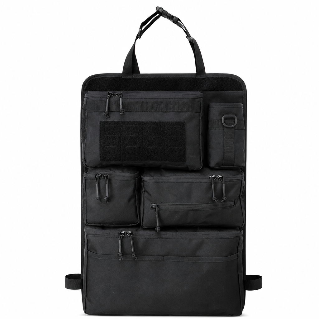 Tactical Car Backseat Organizer: Heavy-Duty Nylon, Webbed Loops, Buckled Straps, Universal Fit