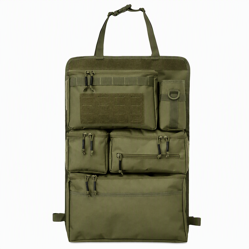 Tactical Car Backseat Organizer: Heavy-Duty Nylon, Webbed Loops, Buckled Straps, Universal Fit