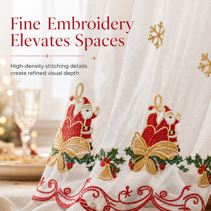 Embroidered Christmas Sheer Curtain Snowflake & Bell Window Decor for a Cozy Holiday Home