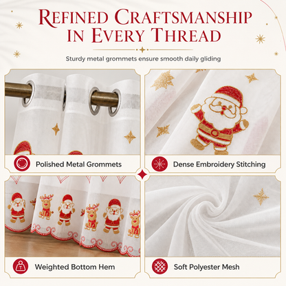 Embroidered Christmas Sheer Curtain Snowflake & Bell Window Decor for a Cozy Holiday Home