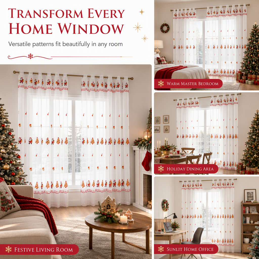 Embroidered Christmas Sheer Curtain Snowflake & Bell Window Decor for a Cozy Holiday Home