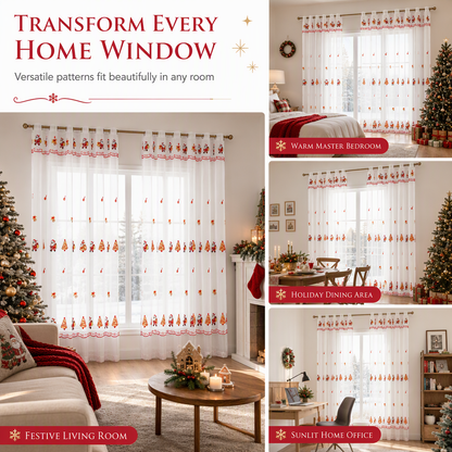 Embroidered Christmas Sheer Curtain Snowflake & Bell Window Decor for a Cozy Holiday Home