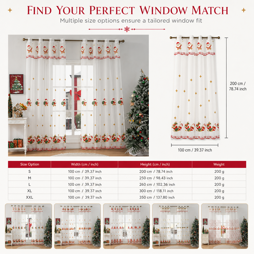 Embroidered Christmas Sheer Curtain Snowflake & Bell Window Decor for a Cozy Holiday Home
