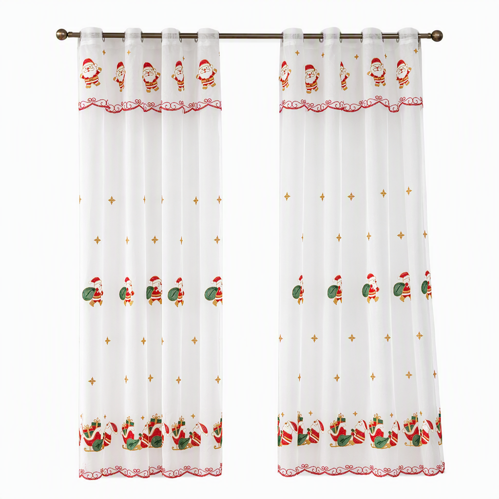 Embroidered Christmas Sheer Curtain Snowflake & Bell Window Decor for a Cozy Holiday Home