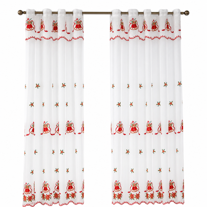 Embroidered Christmas Sheer Curtain Snowflake & Bell Window Decor for a Cozy Holiday Home