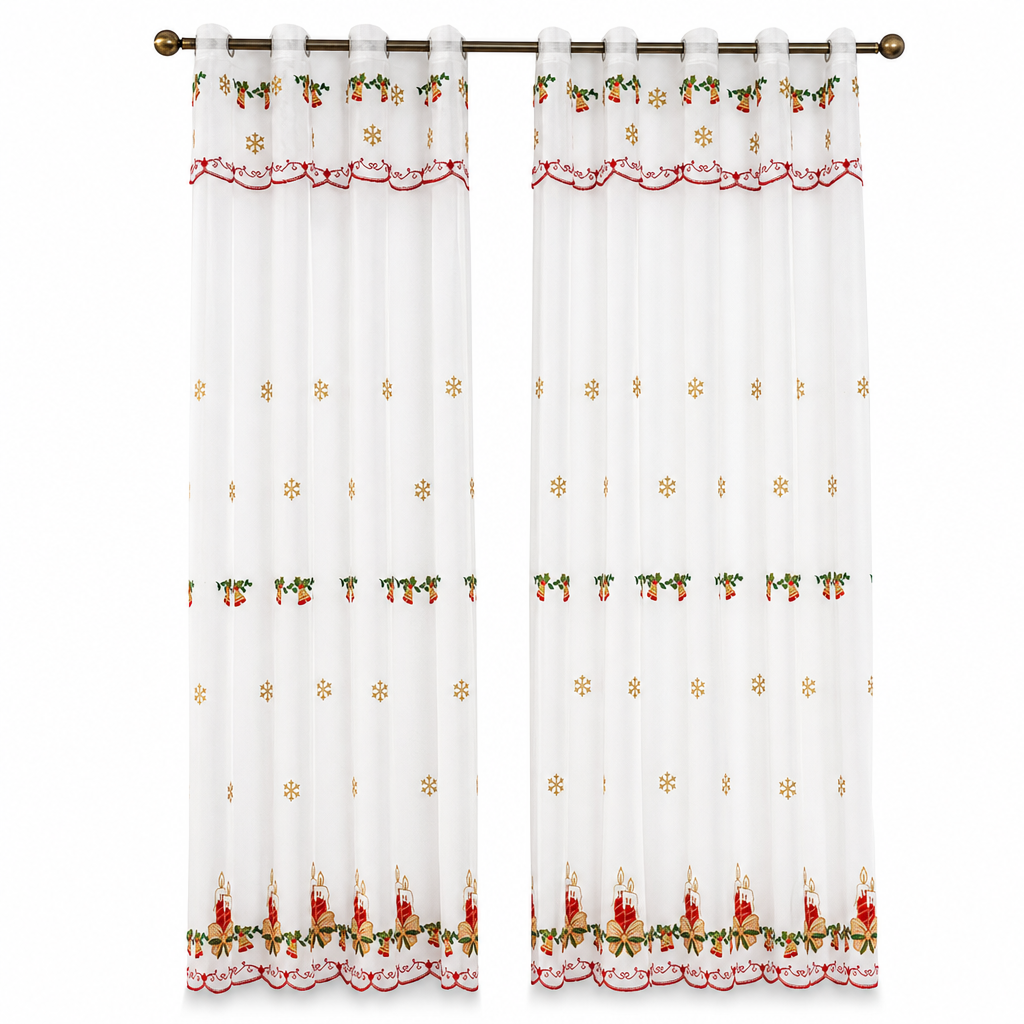 Embroidered Christmas Sheer Curtain Snowflake & Bell Window Decor for a Cozy Holiday Home
