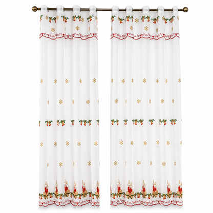 Embroidered Christmas Sheer Curtain Snowflake & Bell Window Decor for a Cozy Holiday Home