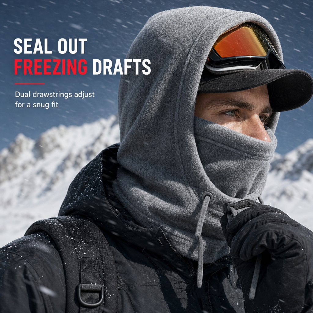 2026! 3-in-1 Winter Balaclava windproof fleece covers head, neck, face & ears. Adjustable fit for skiing