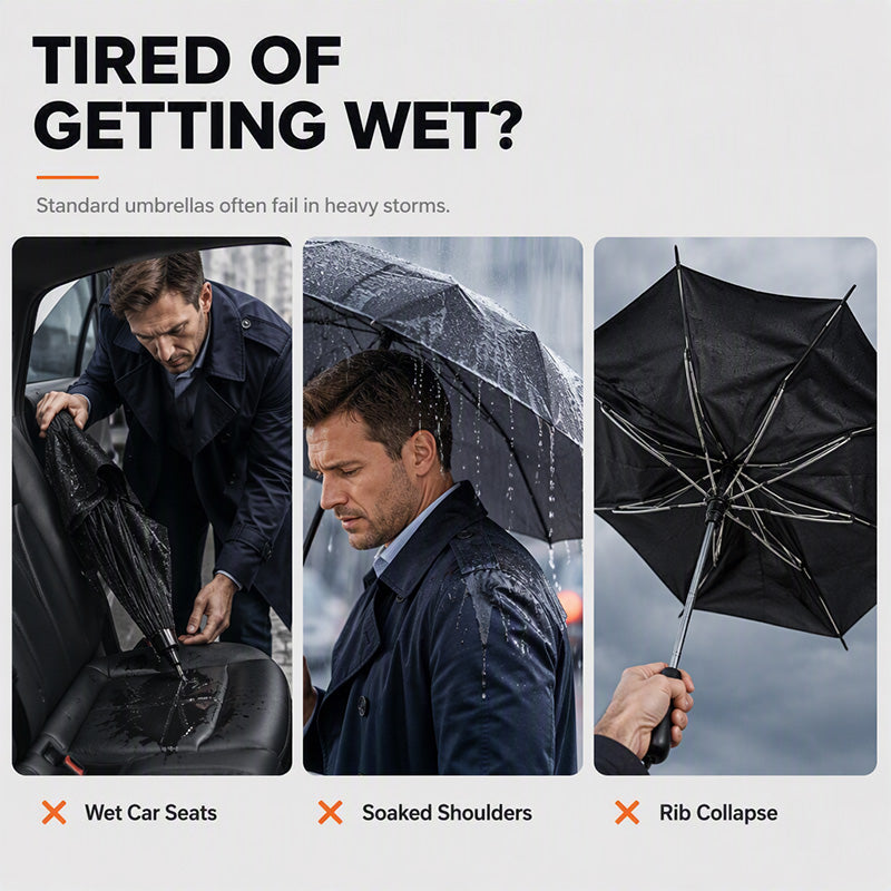 Extra-Large Reverse Folding Umbrella 125cm Canopy, 12-Rib Windproof Design & UPF50+ Sun Protection