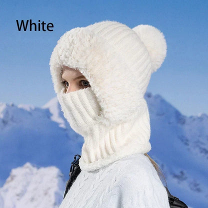 Ready for Winter! Women 3-in-1 Knitted Balaclava Hat, Fleece Lined Warm Hood Beanie with Scarf & Face Mask