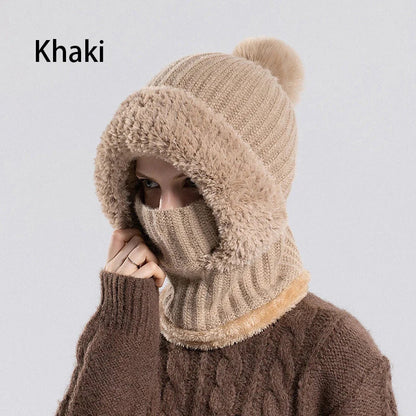 Ready for Winter! Women 3-in-1 Knitted Balaclava Hat, Fleece Lined Warm Hood Beanie with Scarf & Face Mask