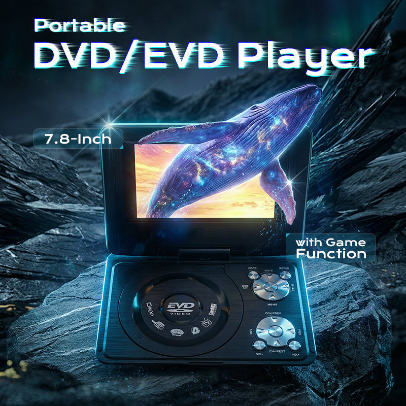 NOW! 7.8 Inch Portable DVD EVD Player with Game Function, Swivel Screen Rechargeable Portable CD DVD Player for Car