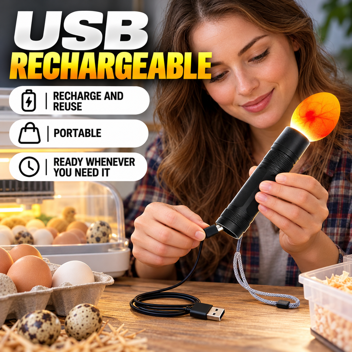 Rechargeable LED Egg Candler - Cool Light Embryo Inspection Tool